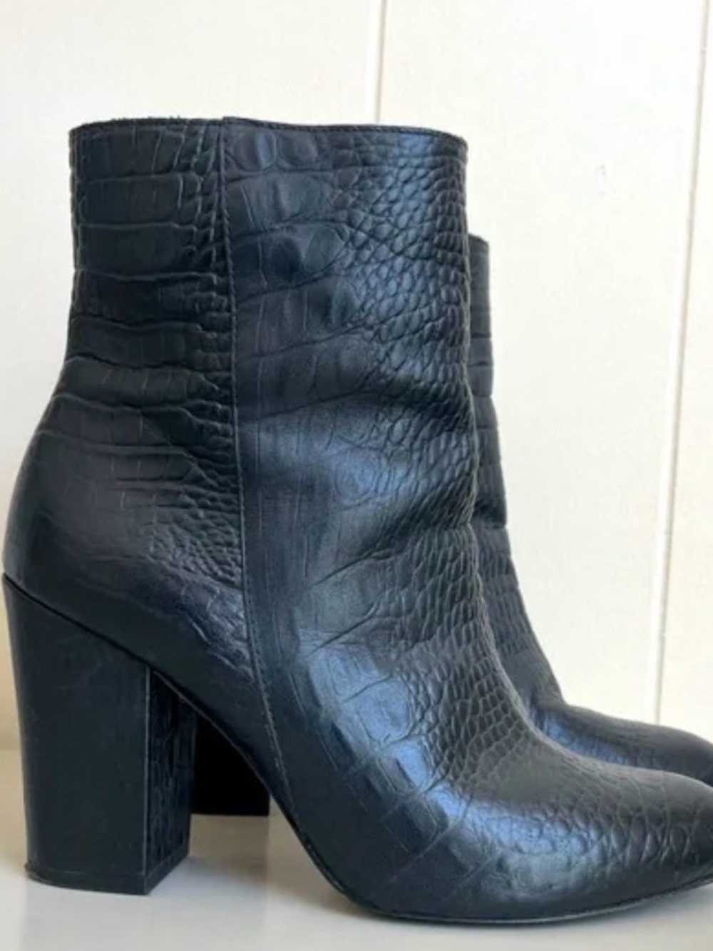 Matisse Black Croc-Embossed Block Heel Ankle Boots